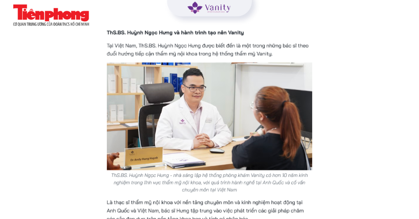 Báo Tiền Phong đưa tin về hành trình phát triển hơn một thập kỷ của Hệ thống thẩm mỹ Vanity