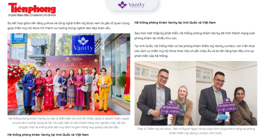 Báo Tiền Phong đưa tin về hành trình phát triển hơn một thập kỷ của Hệ thống thẩm mỹ Vanity